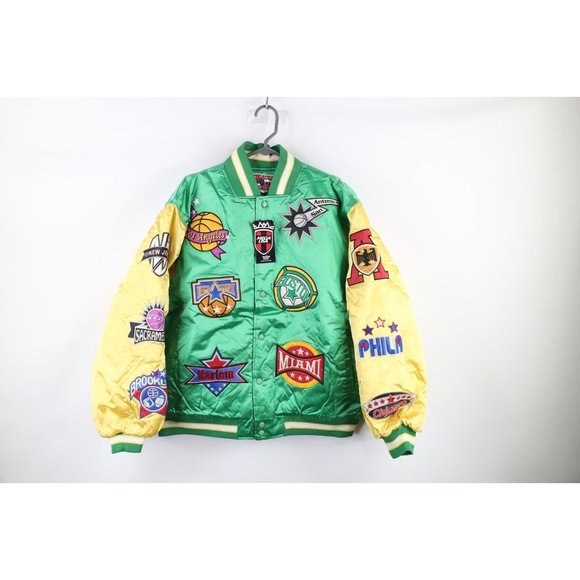 NOS Vintage 90s Streetwear Mens XL NBA Basketball Team Logo Satin Bomber Jacket